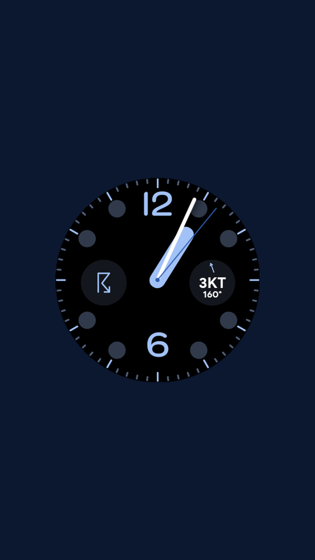 Minimalist analog watch face with a small wind complication