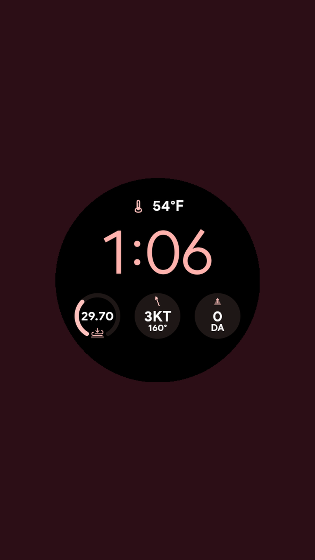 Watch face highlighting density altitude, altimeter, and temperature complications